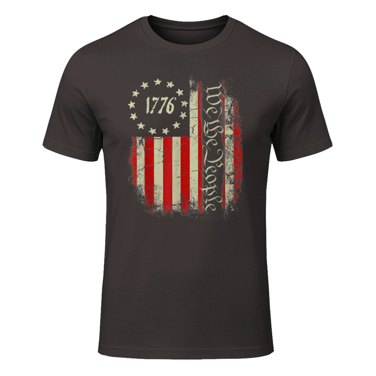USA Patriotic Fourth of July America T-Shirt in Dark Chocolate - front view