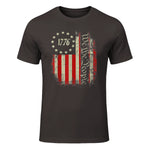 USA Patriotic Fourth of July America T-Shirt in Dark Chocolate - front view