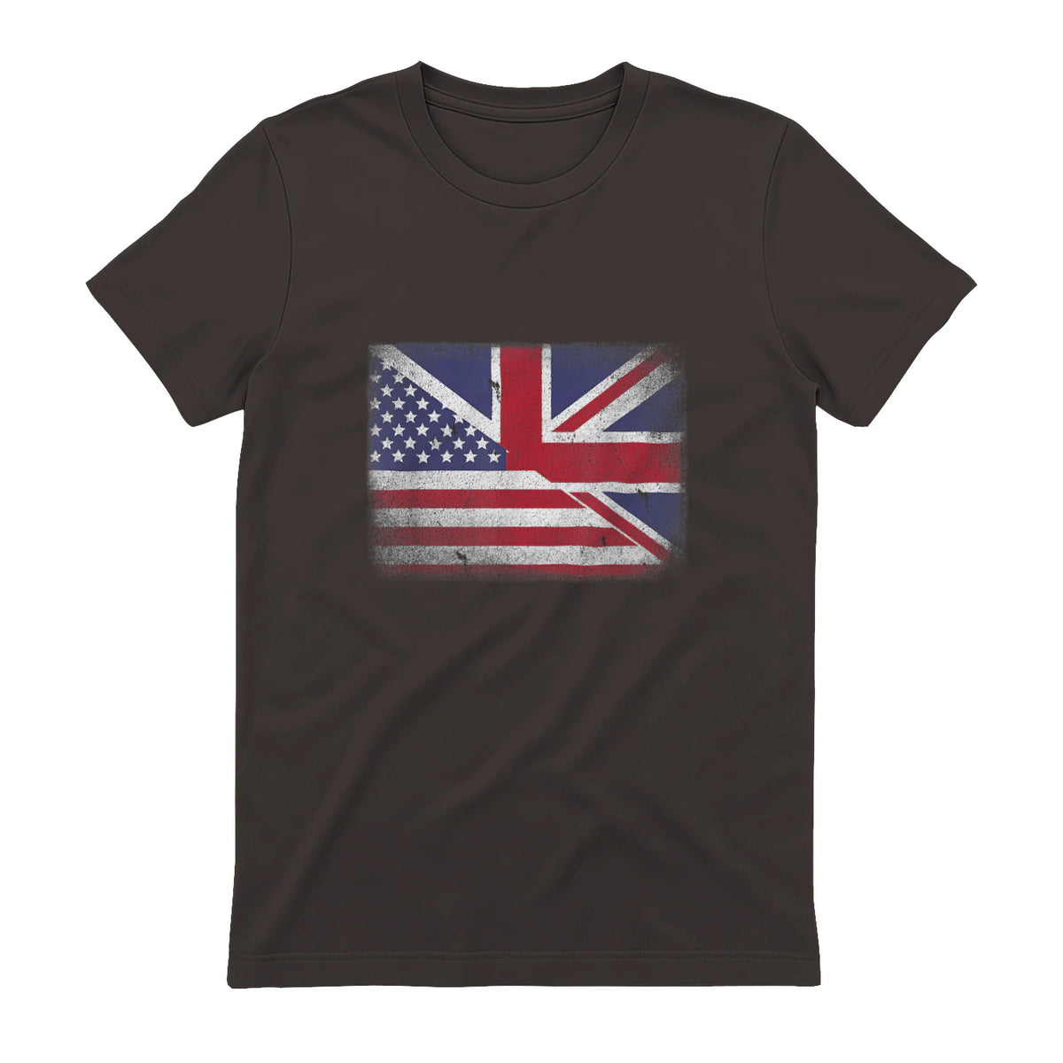 Vintage Half American Half British Flag Great Britain USA T-Shirt in Dark Chocolate - back view