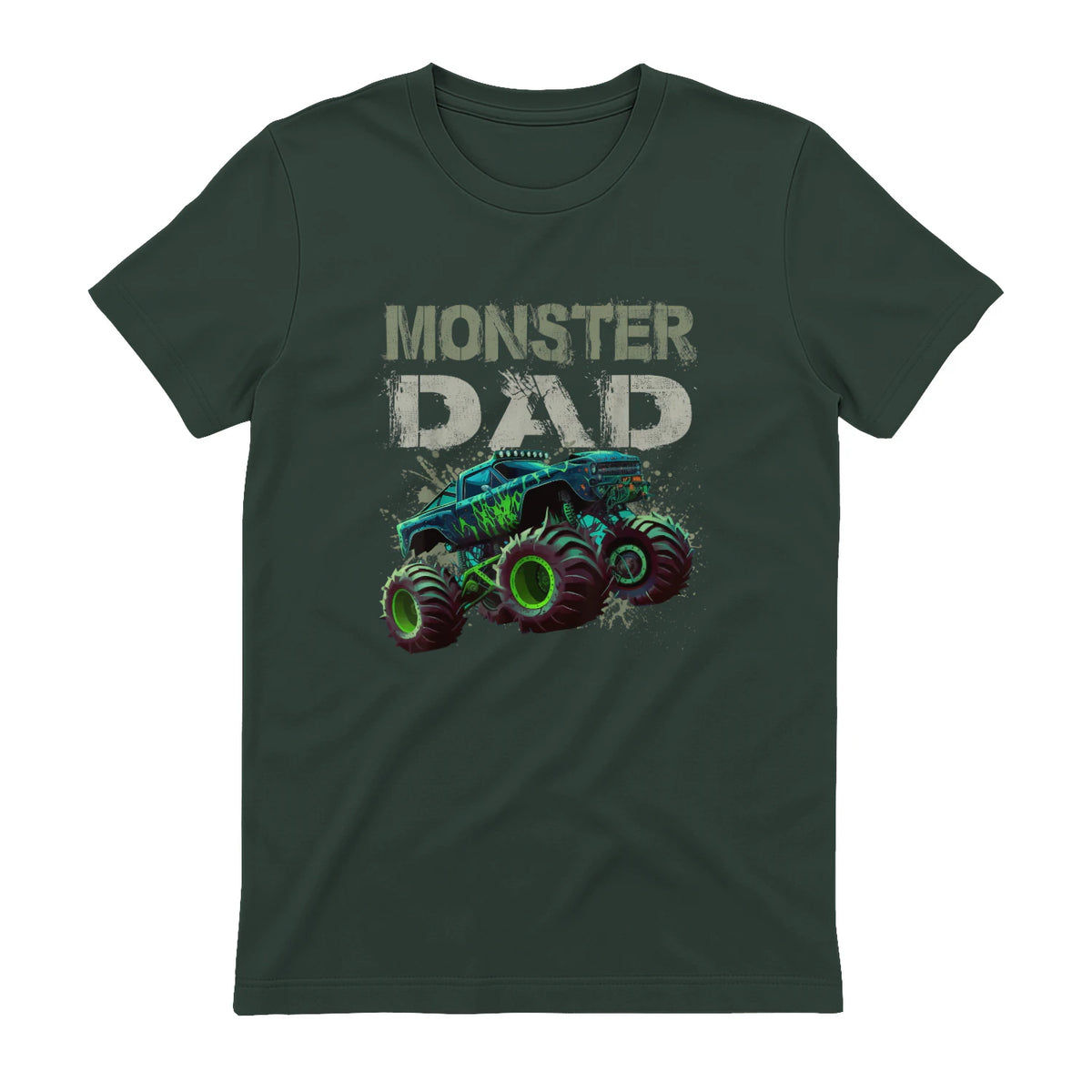 Monster Truck Dad T-Shirt in Forest Green - back view