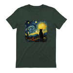 Starry Night Cat Lover T-Shirt in Forest Green - back view