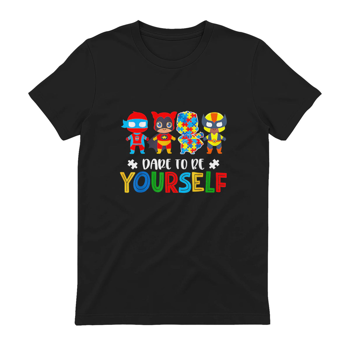 Dare to Be Yourself Autism Awareness Superheroes in Black - back view