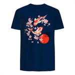 Cherry Blossom Koi Carpe Fish Japanese Sakura Art Graphique in Navy - back view