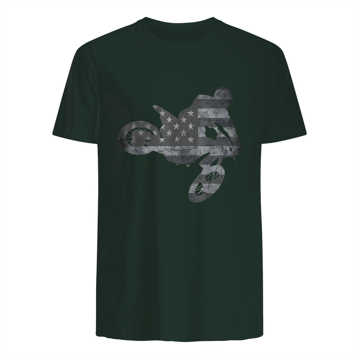 Dirt Bike American Flag T-Shirt Motocross Enduro Shirt T-Shirt in Forest Green - back view