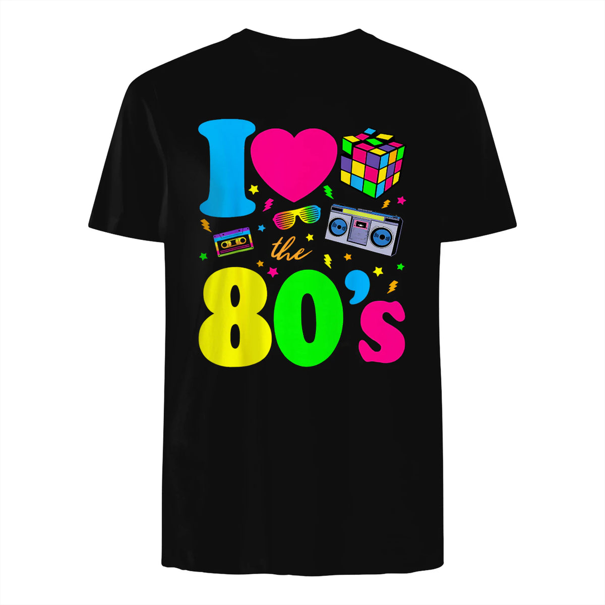 I Love the Eighties Classic Nostalgia T-Shirt in Black - back view