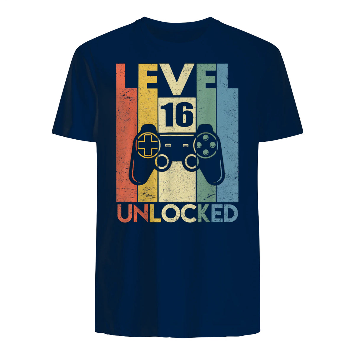 Level Sixteen Unlocked Video Gamer Birthday T-Shirt in Navy - back view