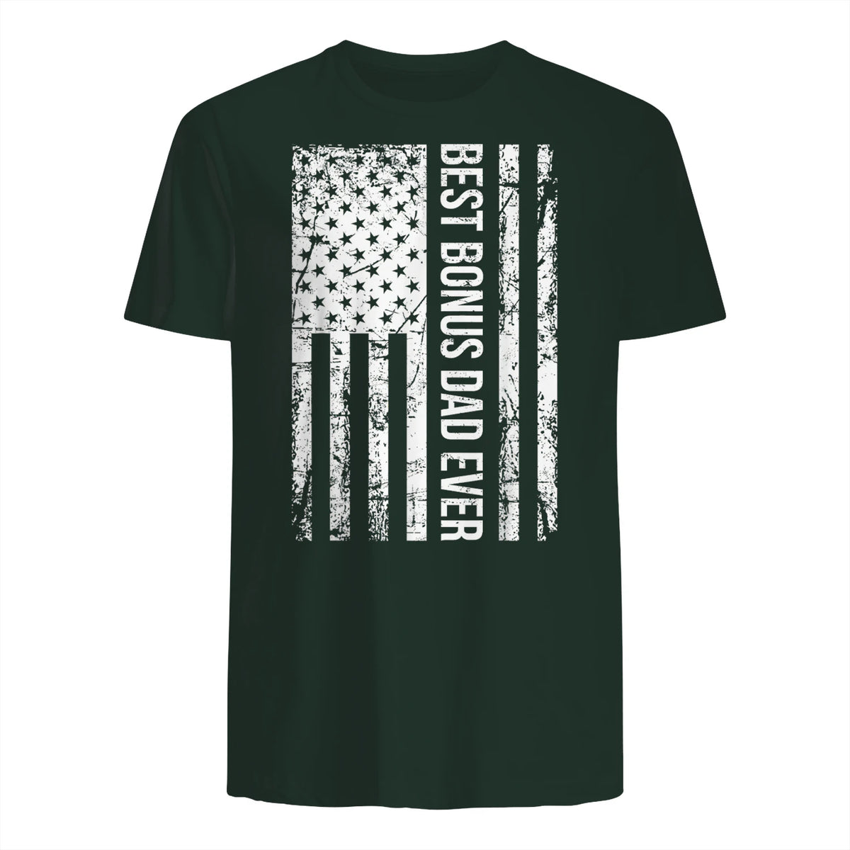 Step Dad Best Bonus Dad Ever For Stepdad American Flag in Forest Green - back view