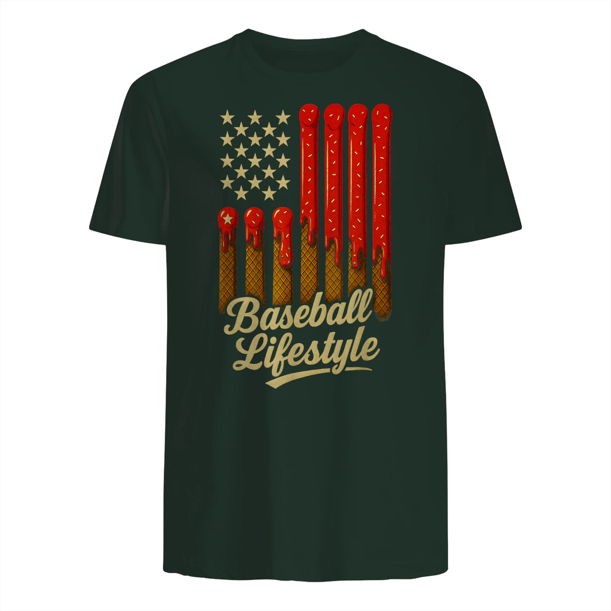 Baseball Lifestyle Apparel Youth Baseball Drip Ice Cream T-Shirt in Forest Green - back view