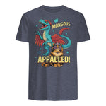 Retro Mongo is Appalled Princess Cat Riding Dinosaur Womens T-Shirt in Heather Navy - back view