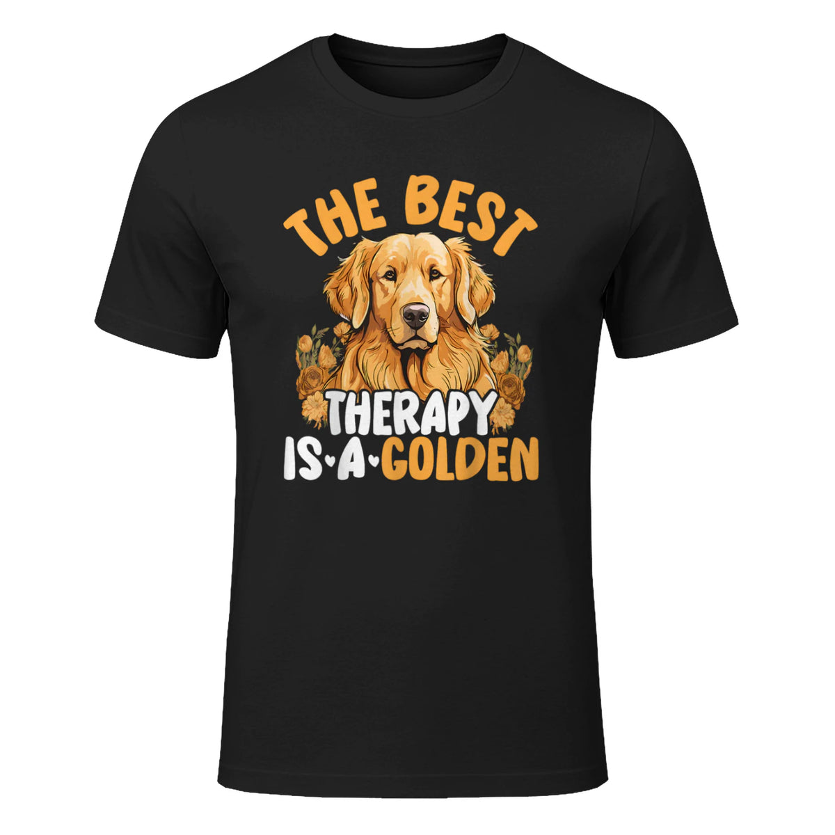 The Best Therapy Is A Golden Retriever Dog Lover Puppy Owner T-Shirt in Black - front view