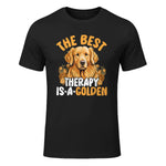 The Best Therapy Is A Golden Retriever Dog Lover Puppy Owner T-Shirt in Black - front view