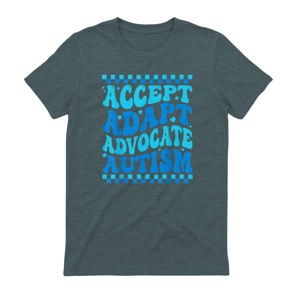 Accept Adapt Advocate Autism Awareness T-Shirt in Dark Heather - back view
