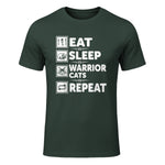 Cat & Cats Lover - Eat Sleep Warrior Cat Repeat - Cat T-Shirt in Forest Green - front view