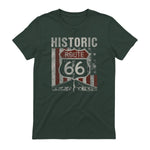 Historic USA Route Sixty-Six Highway Road Sign T-Shirt in Forest Green - back view
