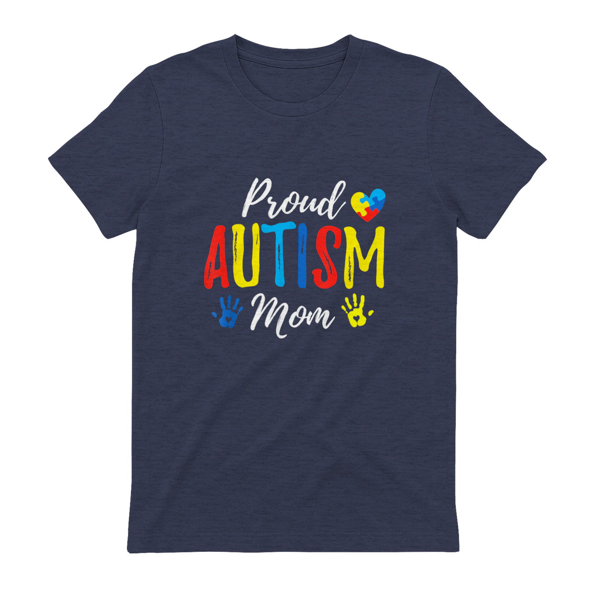 Proud Mom Autism Awareness Family Matching Shirt in Heather Navy - back view