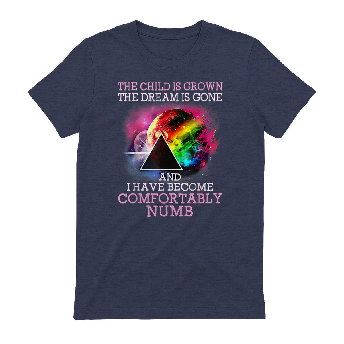 The Child Is Grown The Dream Is Gone Comfortably Number T-Shirt in Heather Navy - back view