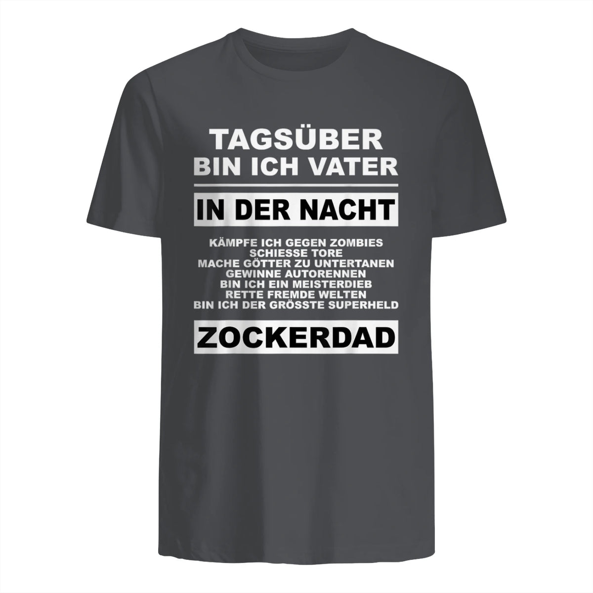 Zockerdad PC Spiele Gaming Zocken Konsole T-Shirt in Charcoal - back view