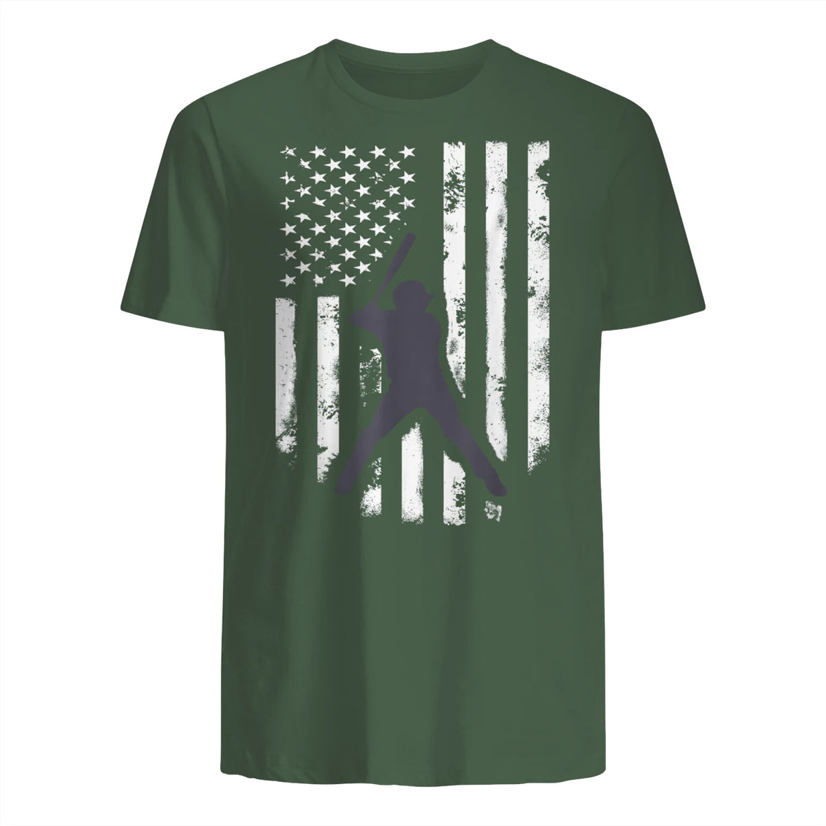 American Flag Baseball Shirt Cool Distressed Jersey Gift Tee T-Shirt in Military Green - back view