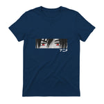 Anime in Japanese Characters Kawaii Eyes Face Short Sleeve in Navy - back view