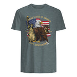 Patriotic Eagle Liberty Bell Anniversary T-Shirt in Dark Heather - back view