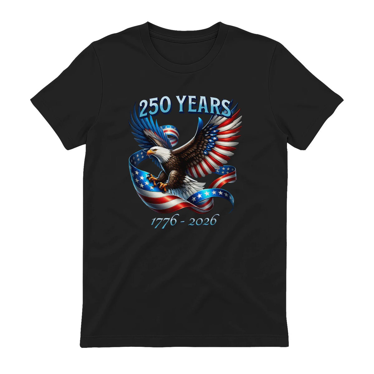 Patriotic Eagle and Flag Anniversary T-Shirt in Black - back view