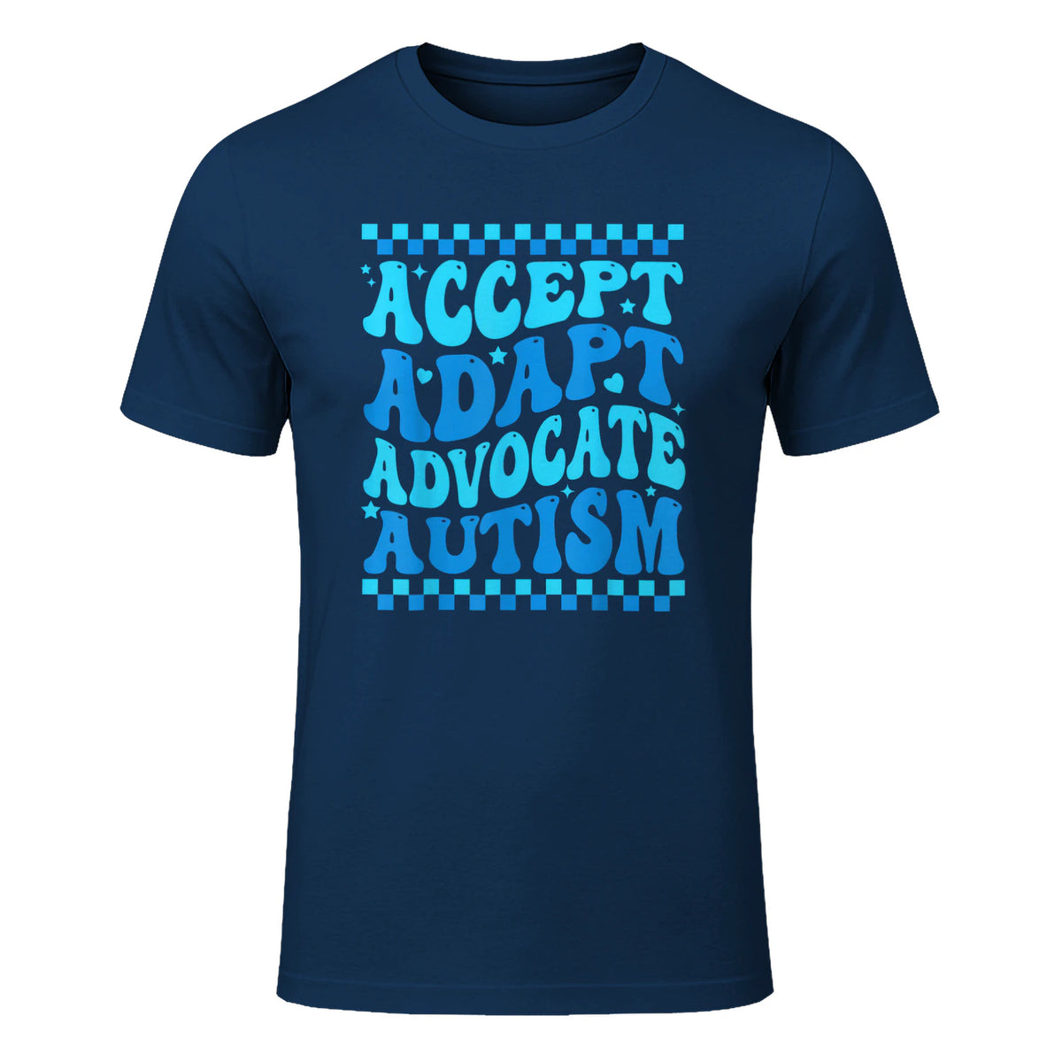 Accept Adapt Advocate Autism Awareness T-Shirt in Navy - front view