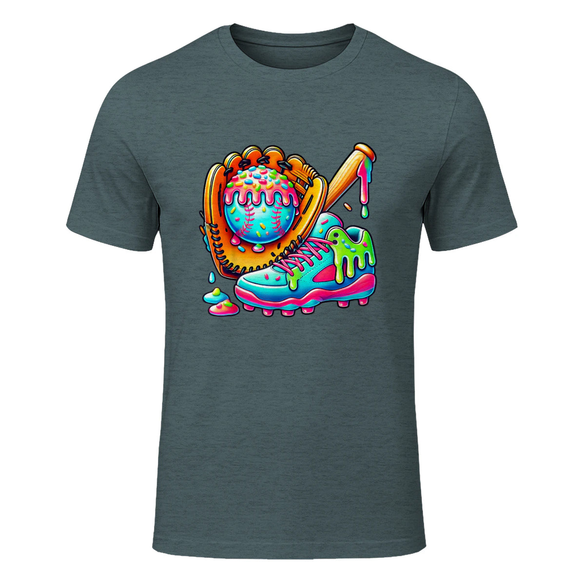 Ice Cream Drip Baseball Stuff Baseball Drip for Boys Graphic T-Shirt in Dark Heather - front view