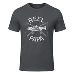 Funny Fishing Reel Cool Papa Dad Joke T-Shirt in Charcoal - front view
