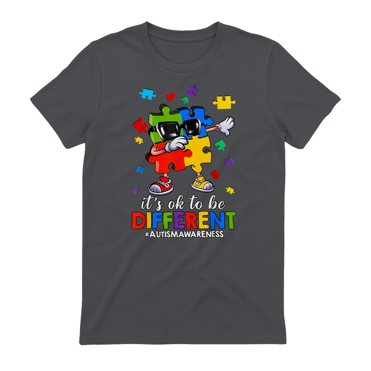 It's OK to Be Different Dabbing Puzzle Autism Awareness Kids in Charcoal - back view