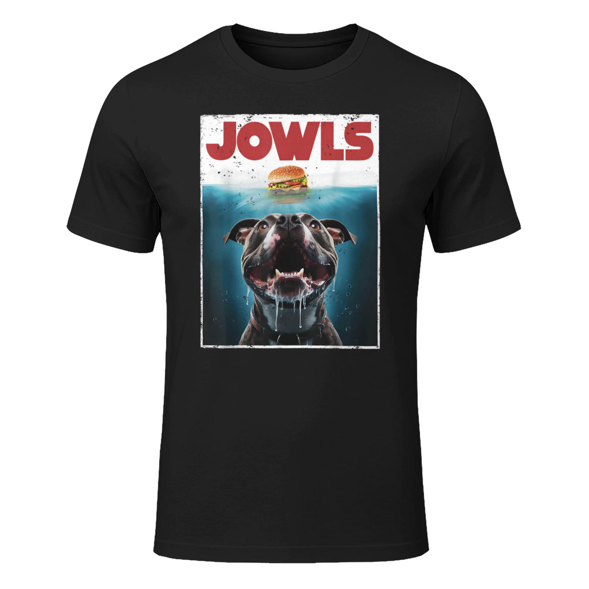 Funny Pittie Pitbull Pit Bull Jowls Burger, Bully Dog Mom T-Shirt in Black - front view