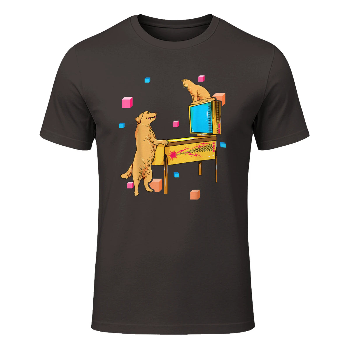 Flipper Wiz chien chat jouant au flipper in Dark Chocolate - front view