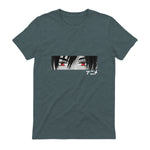 Anime in Japanese Characters Kawaii Eyes Face Short Sleeve in Dark Heather - back view