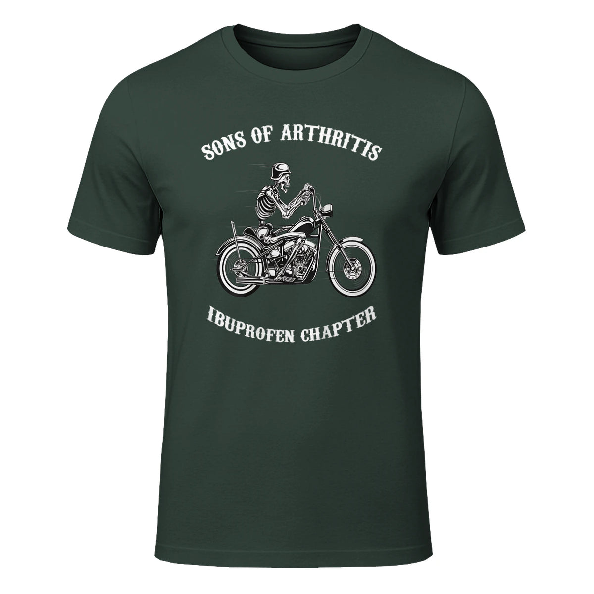 Sprüchewerkstatt Sons mit Arthritis Ibuprofen Chapter Motorradfahrer für Herren, Schwarz, in Forest Green - front view