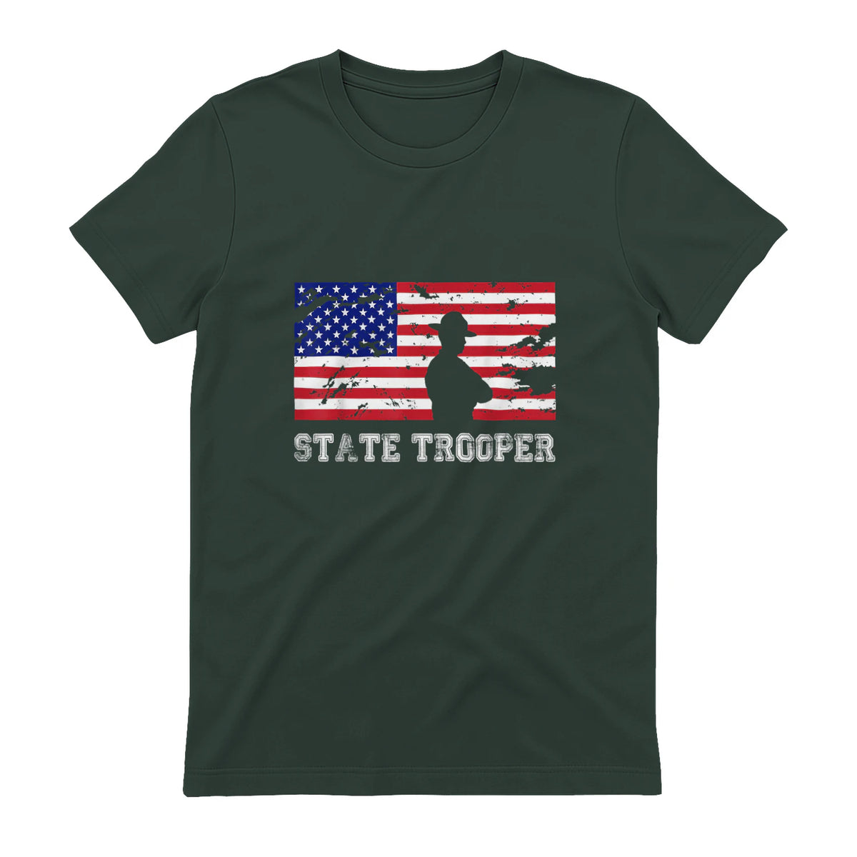State Trooper USA Flag T-Shirt Gift T-Shirt in Forest Green - back view