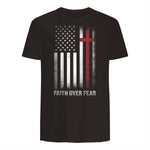 Christian US USA Flag American Christ Faith Over Fear Cross T-Shirt in Dark Chocolate - back view