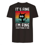 It's Fine I'm Fine Everything Is Fine Funny Black Cat T-Shirt in Dark Chocolate - back view
