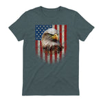 American Flag Bald Eagle Patriotic Red White Blue T-Shirt in Dark Heather - back view