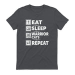 Cat & Cats Lover - Eat Sleep Warrior Cat Repeat - Cat T-Shirt in Charcoal - back view