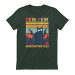 Pew Pew Madafakas Vintage verrückte Katze lustige Grafik in Forest Green - back view