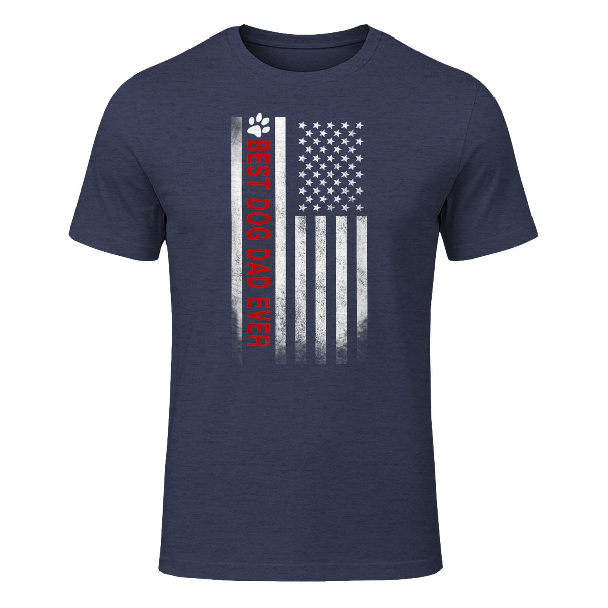 Best Dog Dad Ever American Flag Gift for Best Father in Heather Navy - front view