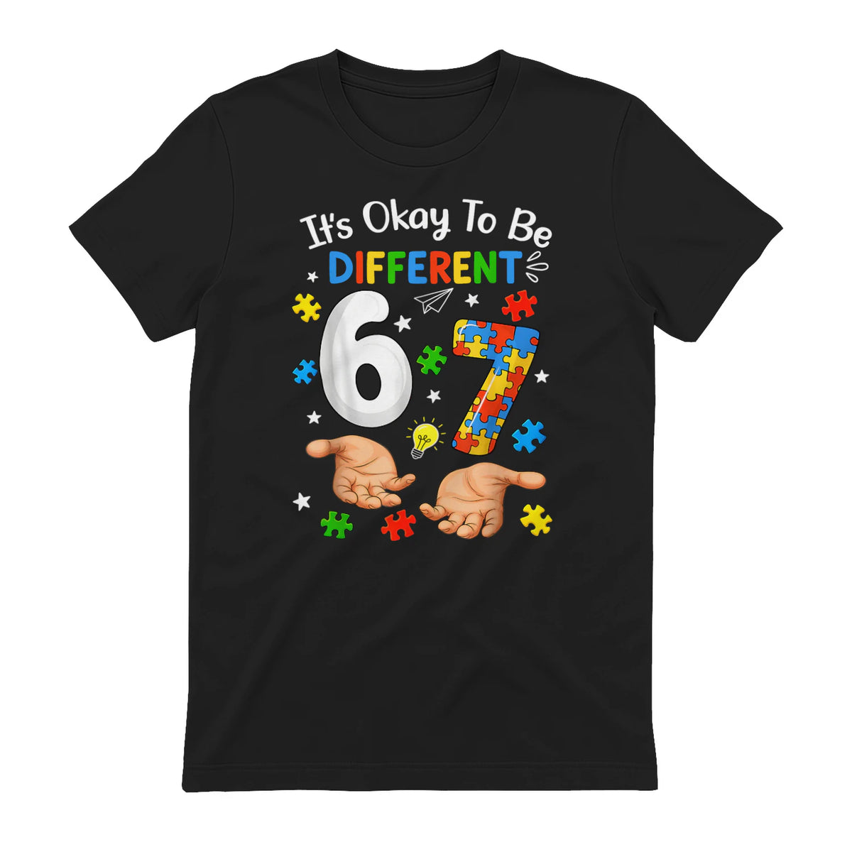 Six Seven Autism Awareness T-Shirt in Black - back view