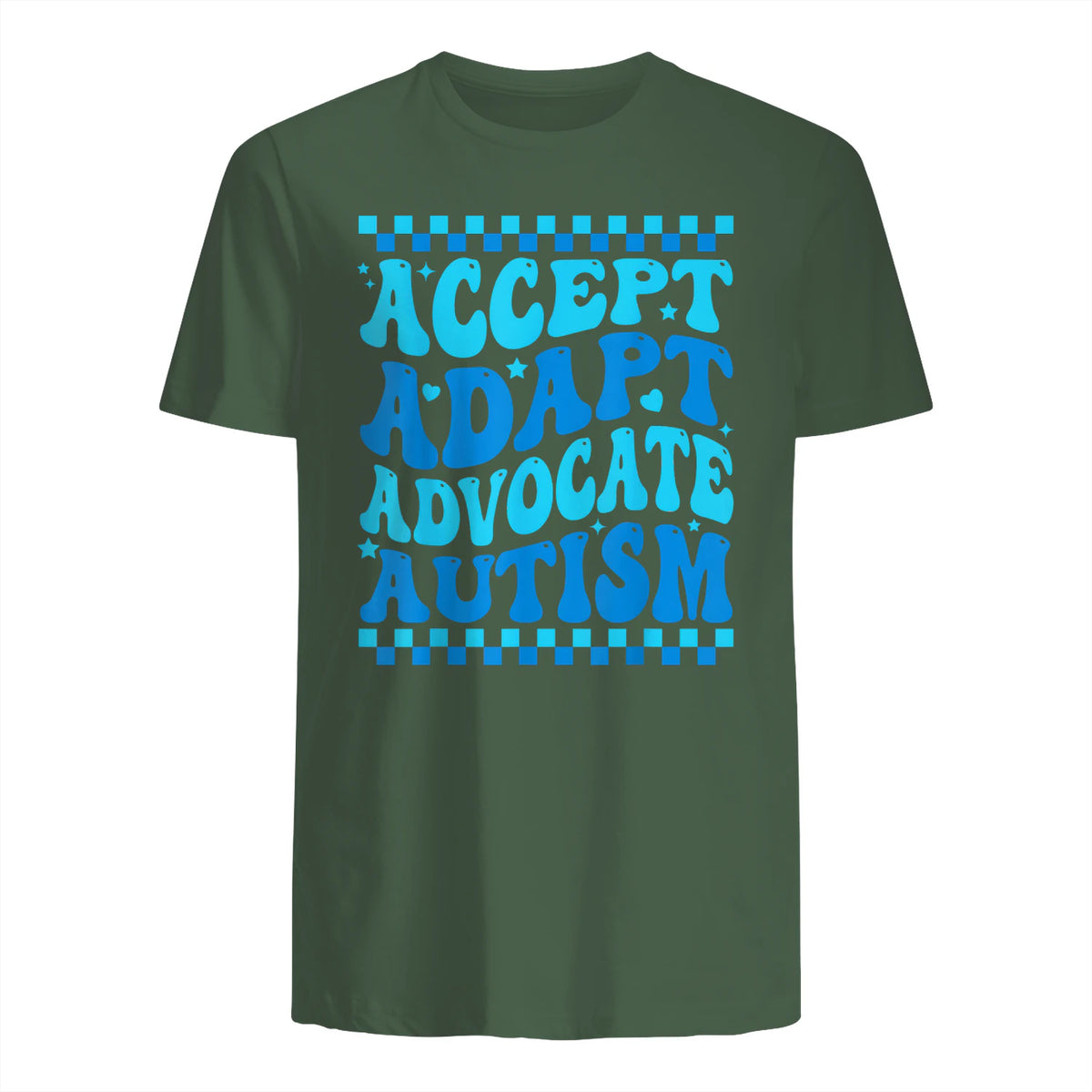 Accept Adapt Advocate Autism Awareness T-Shirt in Military Green - back view
