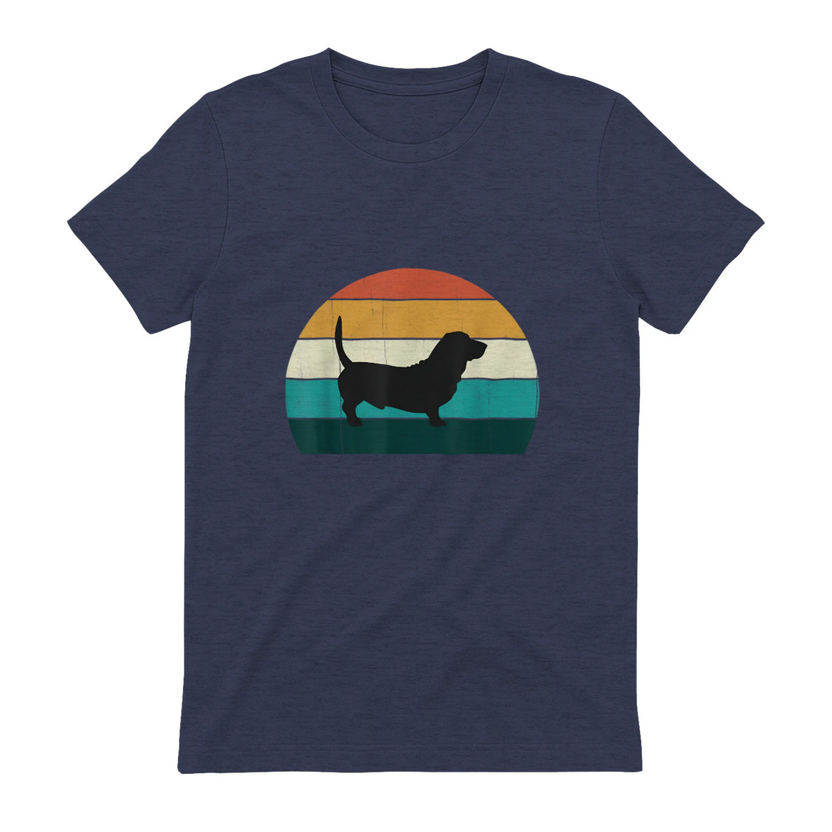 Basset Hound rétro Amant Vintage Sunset Dog & Puppy in Heather Navy - back view