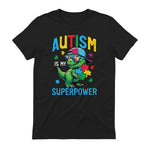 Kids Autism is My Superpower Dino Trex ASD Awareness Boys Kids in Black - back view