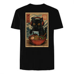 Cute Kawaii Gamer Cat Funny Ramen Retro Japanese Cat Gaming T-Shirt in Black - back view