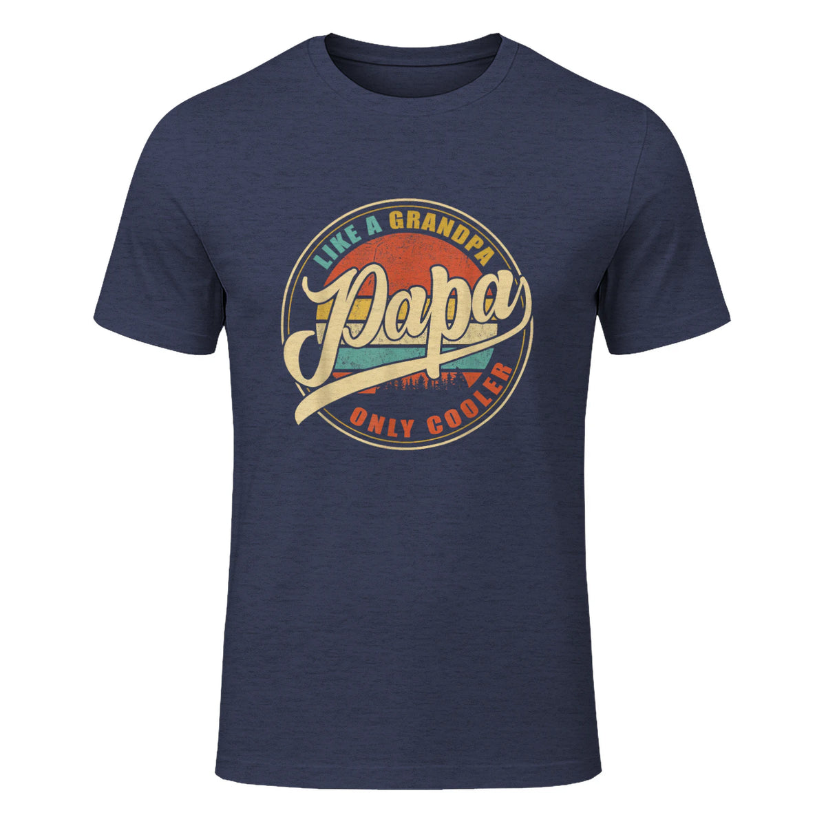 PAPA Like A Grandpa Only Cooler Funny Dad Papa Grandfather in Heather Navy - front view