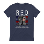 On Friday We Wear Red Military R.E.D Friday Military Remember Everyone Deployed Unisex-Adults US Flag T-Shirt Black Smal in Heather Navy - back view
