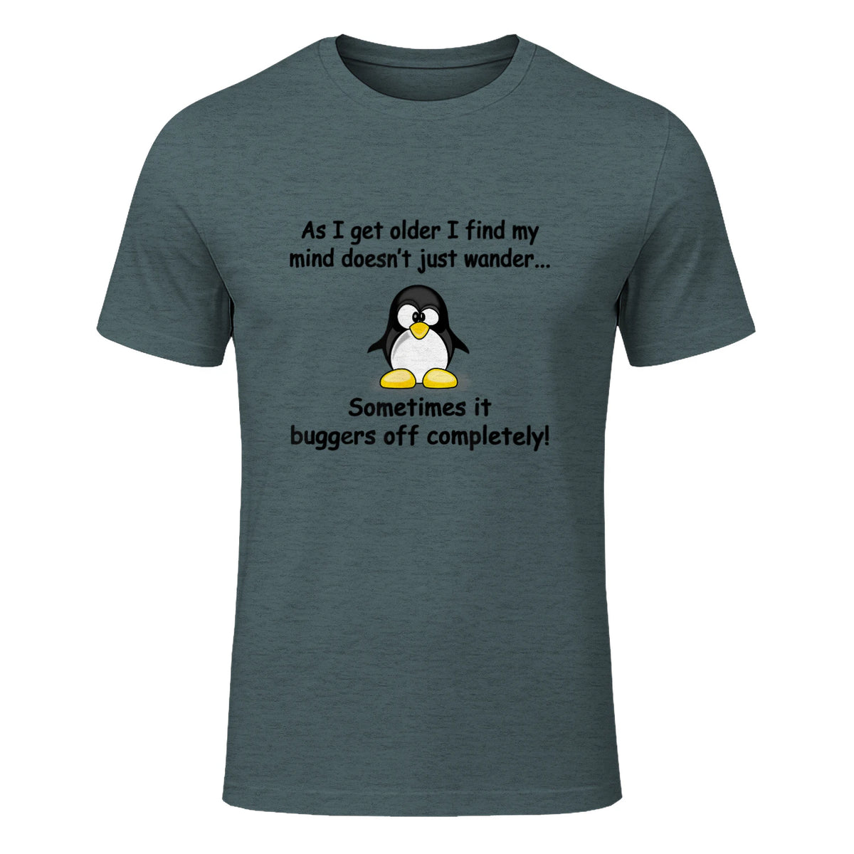 Funny silly penguin t-shirt mens ladies retirement gift in Dark Heather - front view