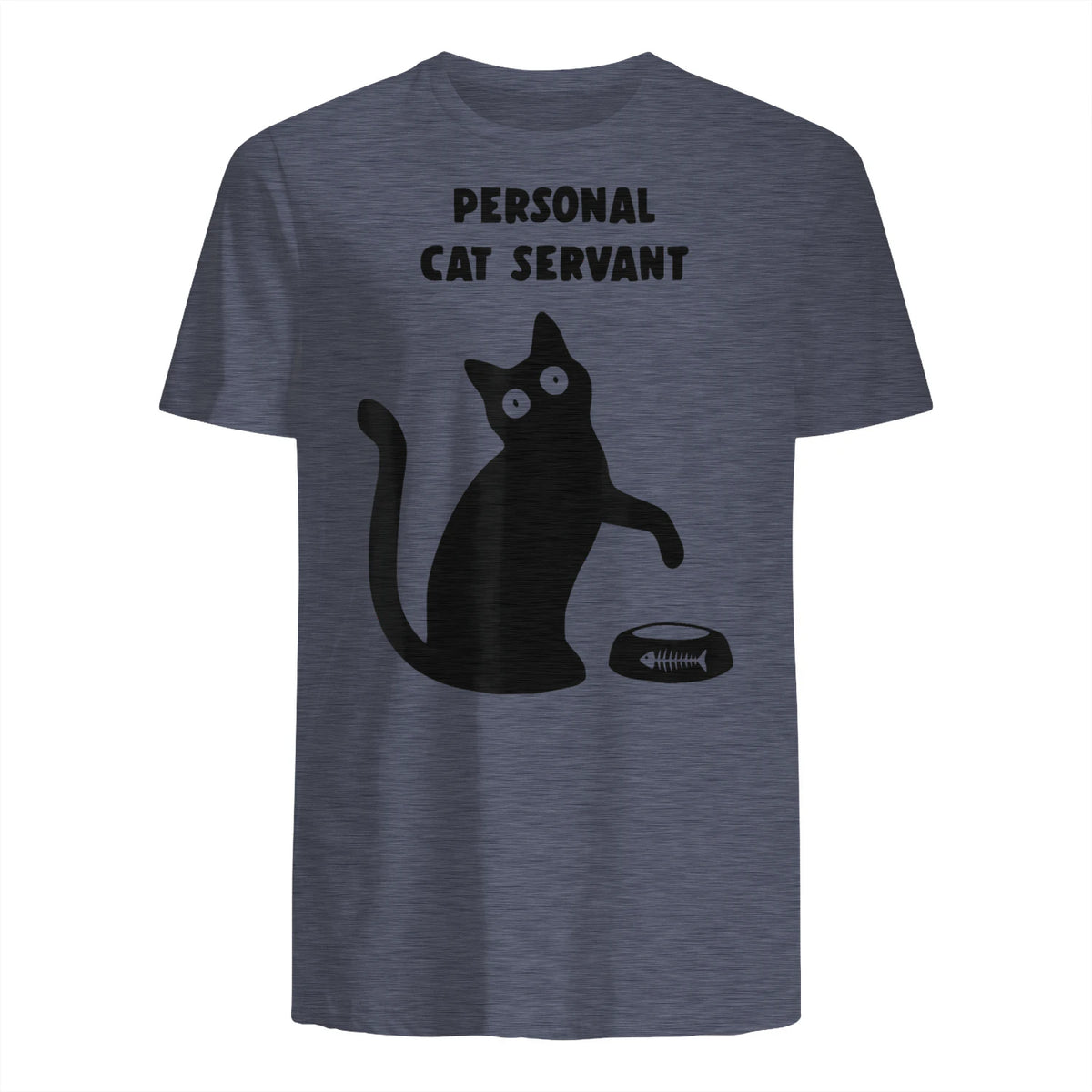 Personal Cat Servant Shirt Funny Black Cat Lover Gift in Heather Navy - back view