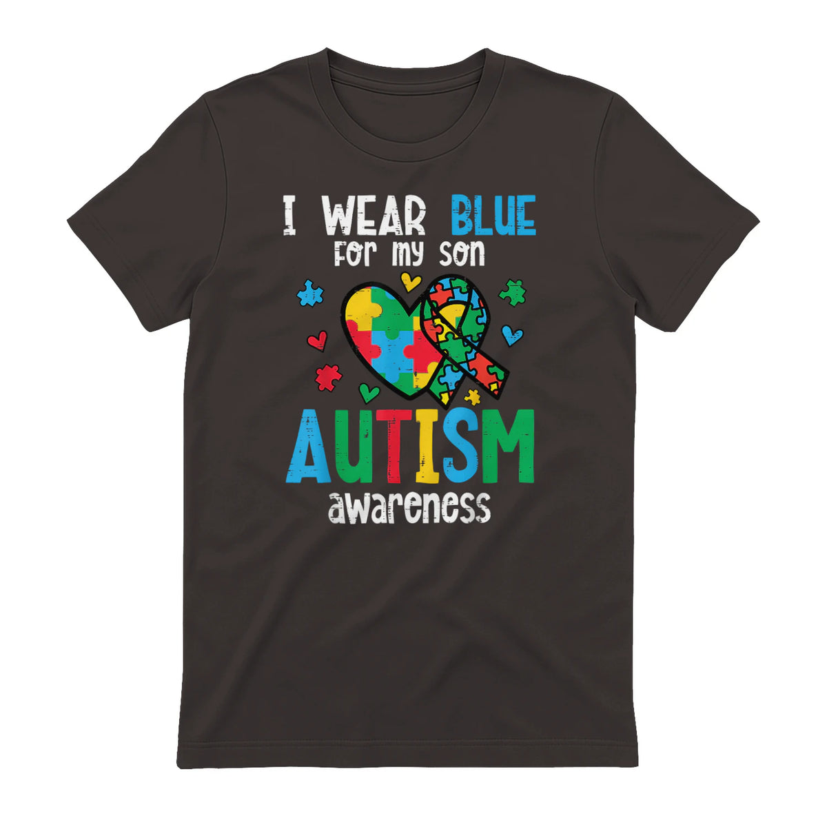 Autism Awareness Wear Blue for My Son ASD Mom Dad Men Women in Dark Chocolate - back view
